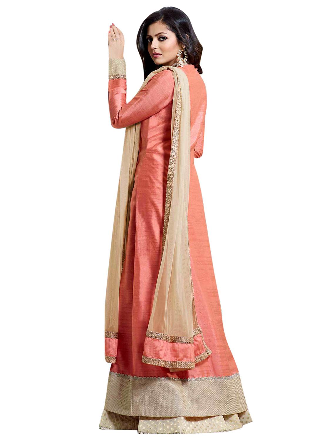 Embroidered semi-stitched skirt suit - 15900101 - Zoom Image - 2