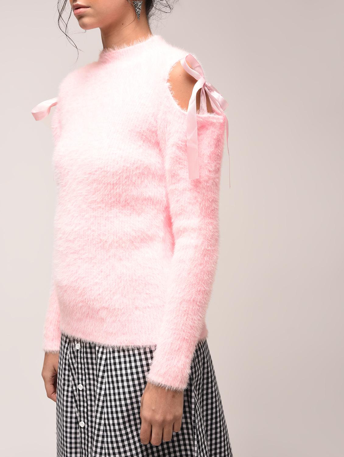 cold shoulder bow detail fur pullover - 15900895 - Zoom Image - 5
