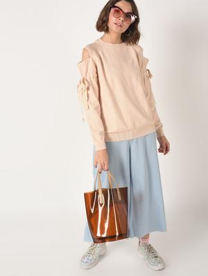 cold shoulder drawstring sleeved pullover - 15900908 - Standard Image - 2