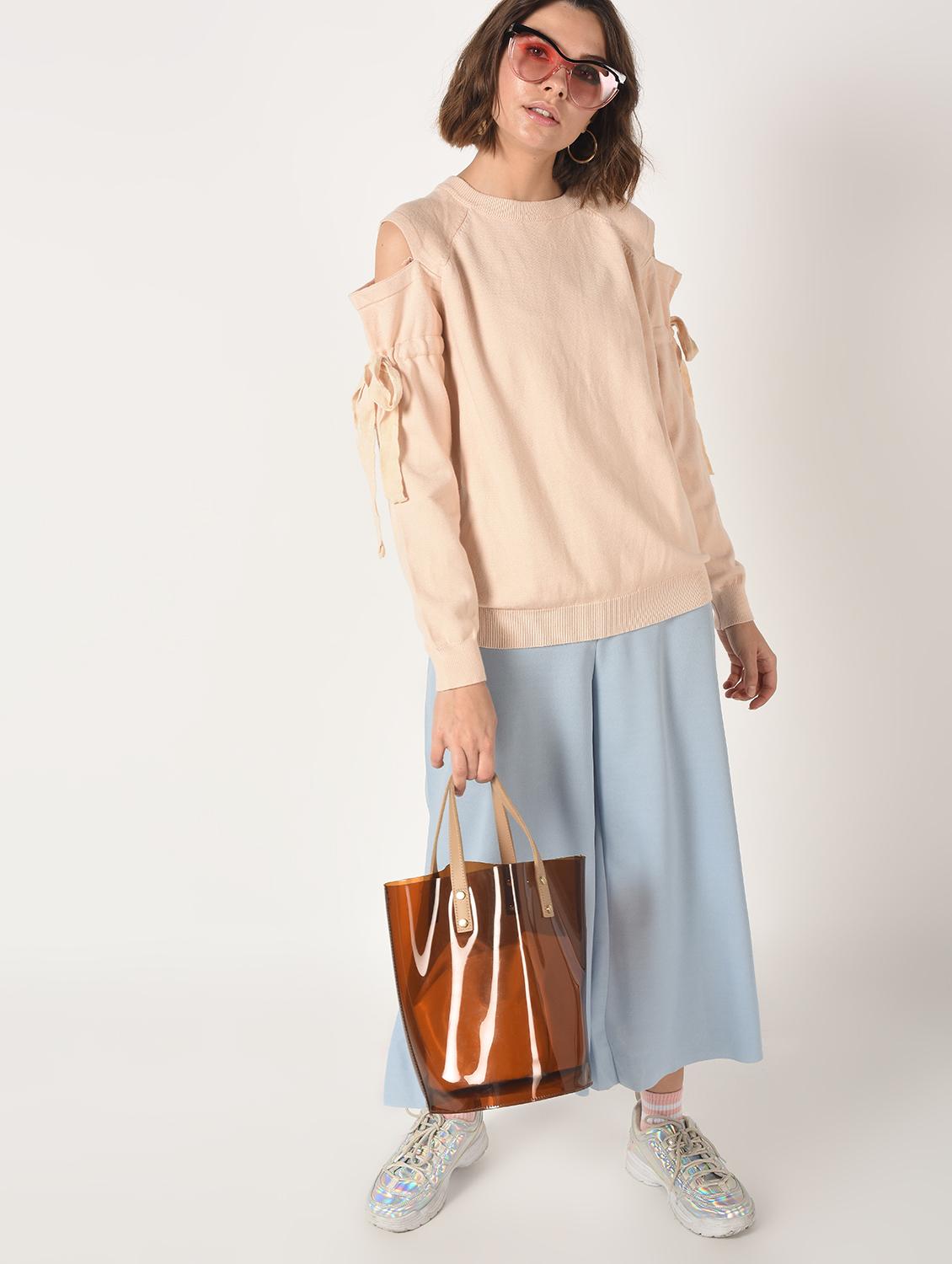 cold shoulder drawstring sleeved pullover - 15900908 - Zoom Image - 2