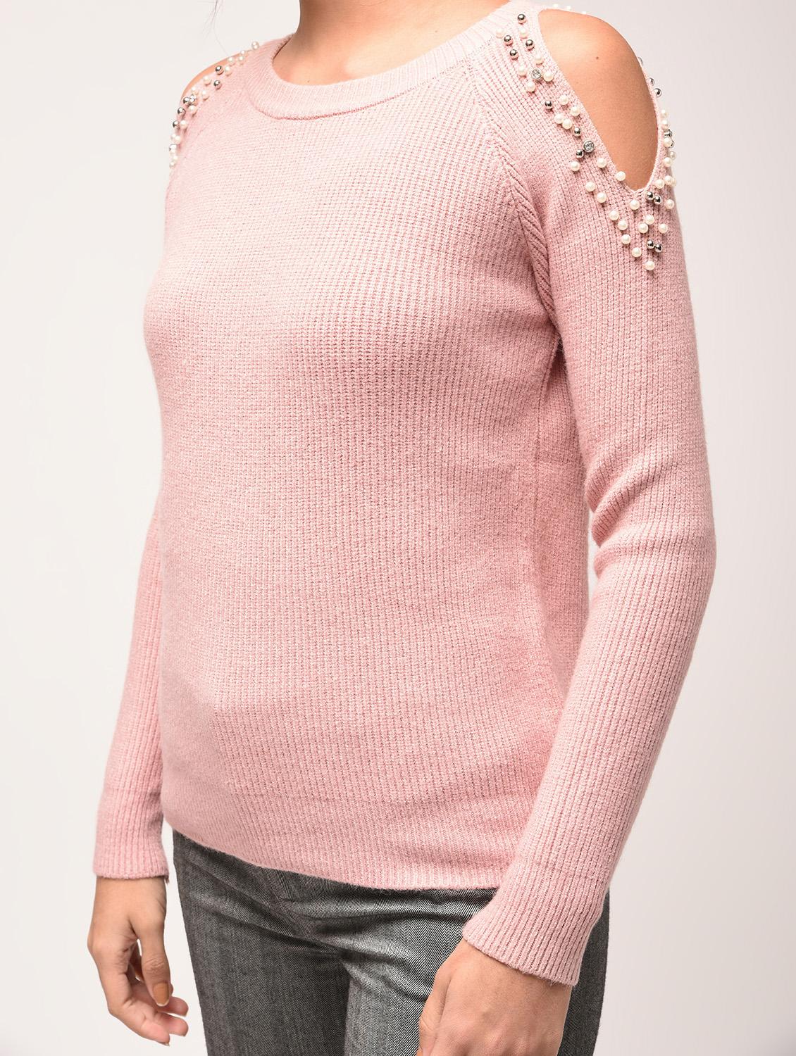 pearl embellished cold shoulder pullover - 15900914 - Zoom Image - 5