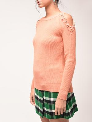 cold shoulder pearl embellished pullover - 15900918 - Standard Image - 5