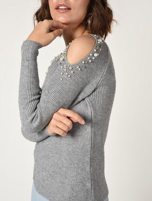 cold shoulder pearl embellished pullover - 15900919 - Standard Image - 5