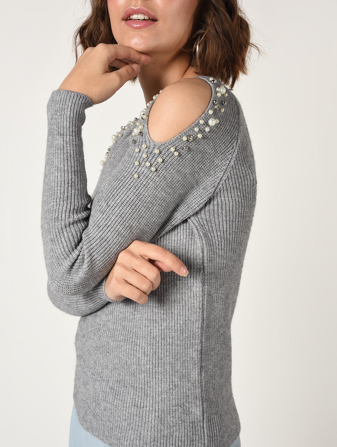 cold shoulder pearl embellished pullover - 15900919 - Zoom Image - 5