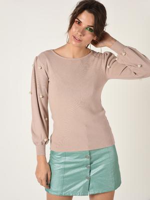 pearl embellished puff sleeved pullover - 15900934 - Standard Image - 2