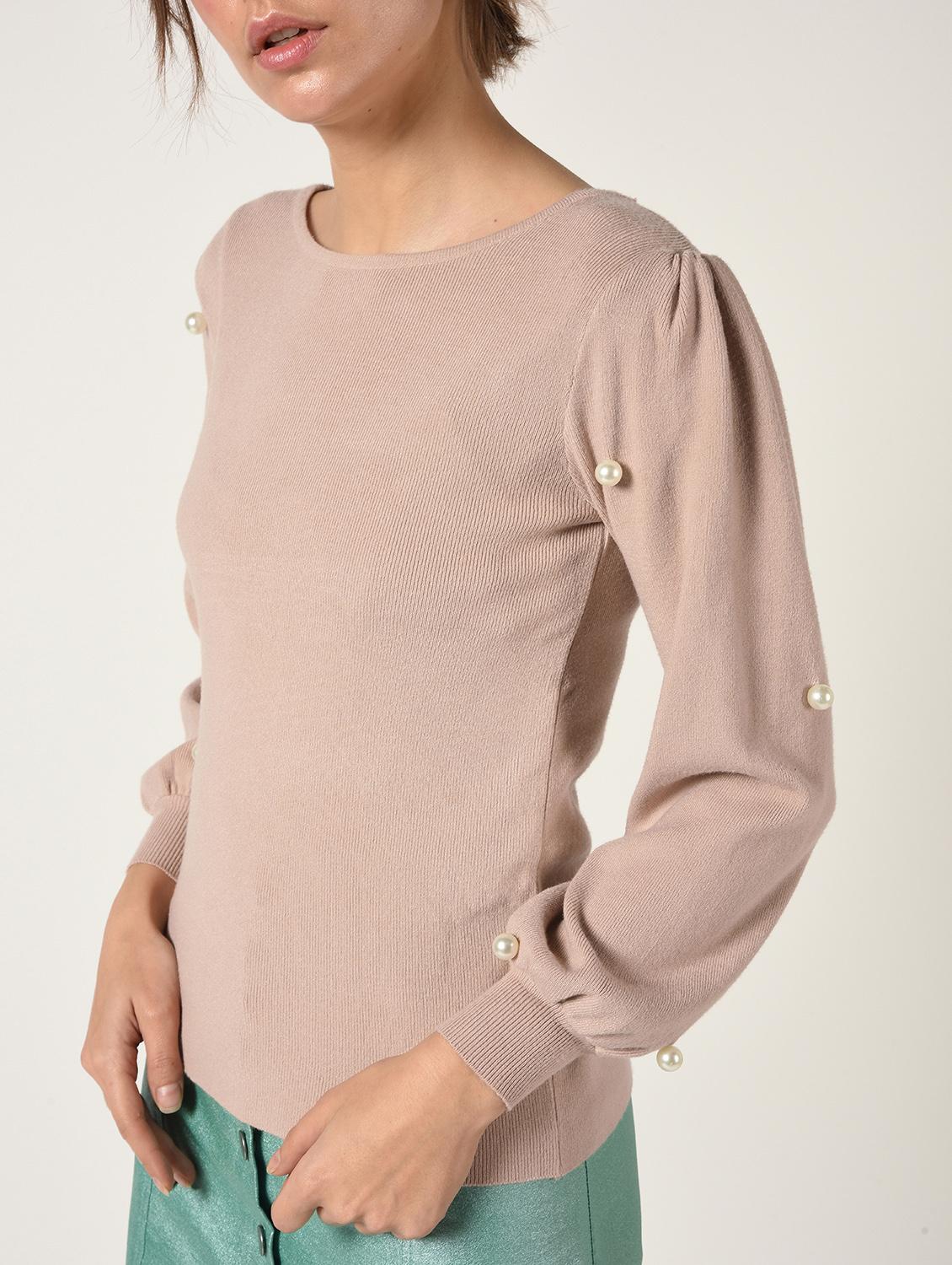 pearl embellished puff sleeved pullover - 15900934 - Zoom Image - 5