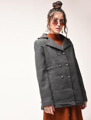 fur collar double breasted coat - 15900956 - Standard Image - 2