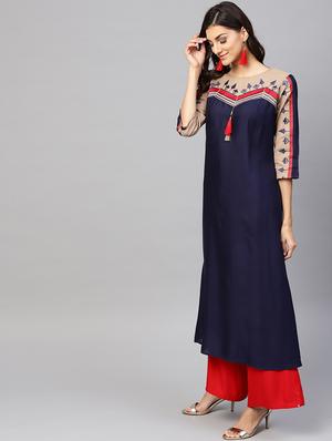 embroidered a-line kurta - 15901535 - Standard Image - 2