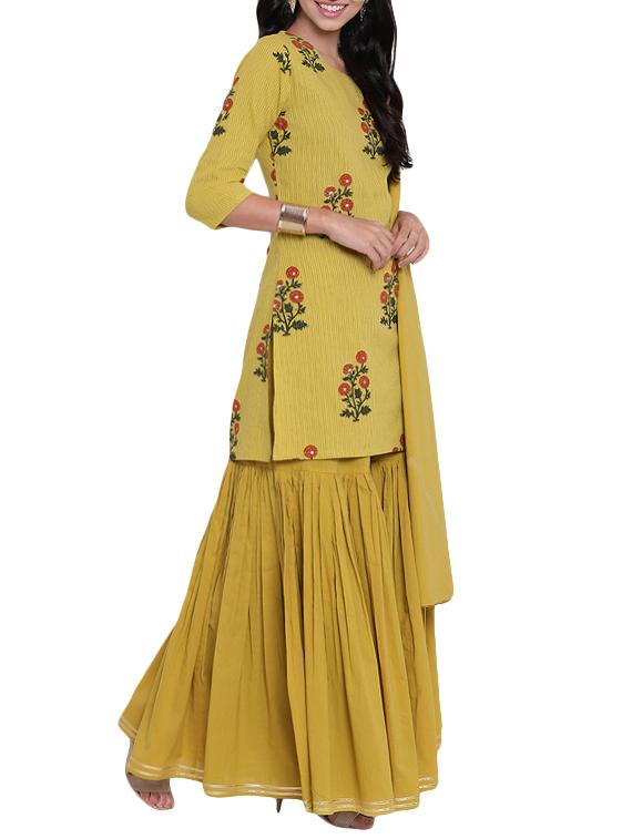 printed gota work kurta with sharara suit set - 15901640 - Zoom Image - 2