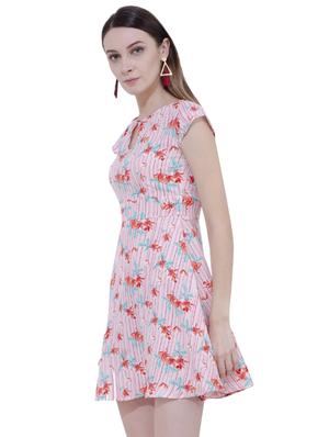 Floral key hole front flared dress - 15902028 - Standard Image - 2