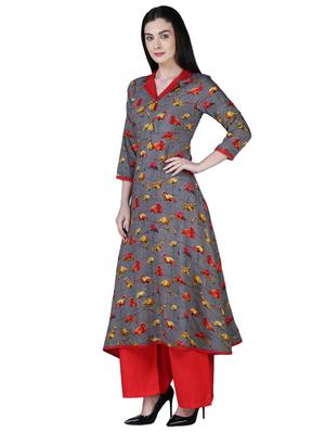printed a-line kurta with tassels - 15902172 - Standard Image - 2