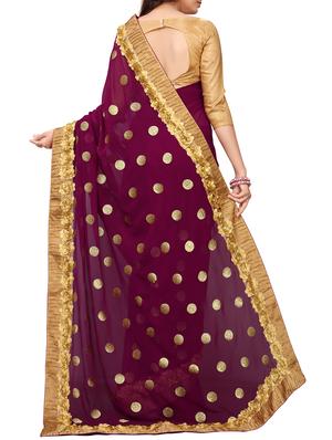 Ribbon border polka dots embroidered Saree with blouse - 15902464 - Standard Image - 2