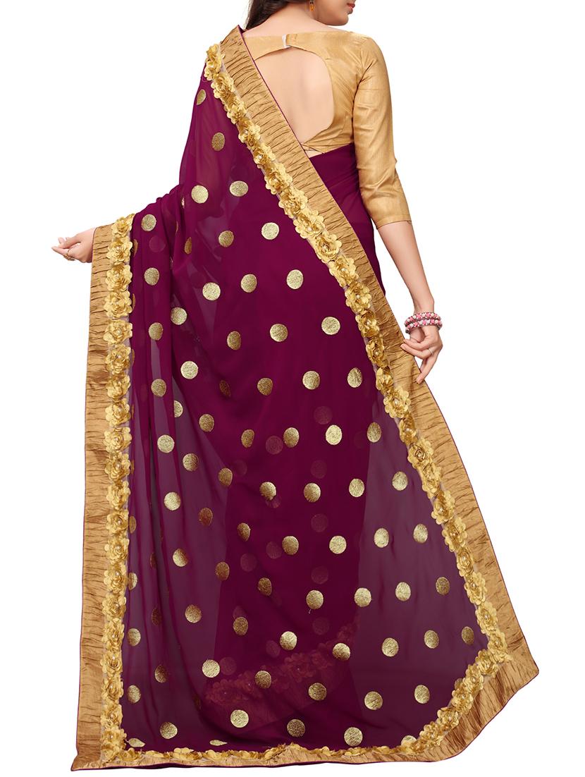 Ribbon border polka dots embroidered Saree with blouse - 15902464 - Zoom Image - 2