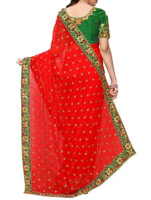 contrast border floral embroidered Saree with blouse - 15902466 - Standard Image - 2