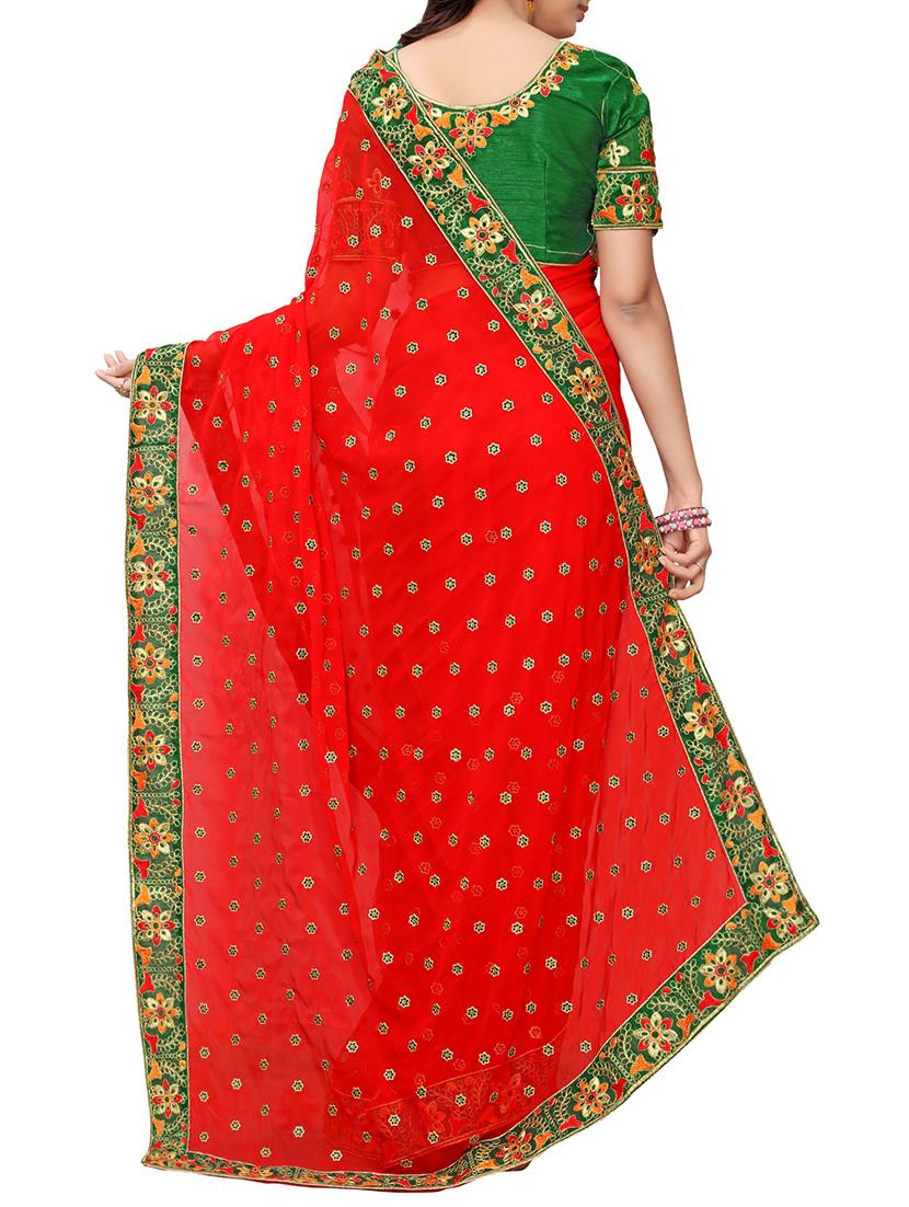 contrast border floral embroidered Saree with blouse - 15902466 - Zoom Image - 2