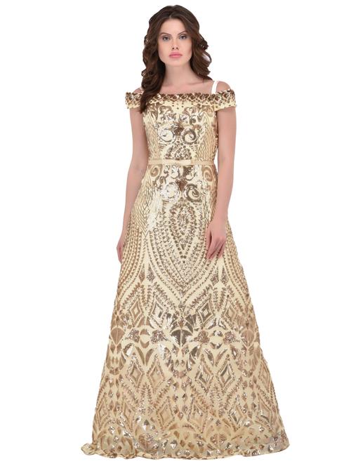 lace-up back sequined gown - 15902677 - Standard Image - 1