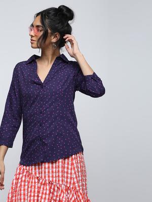 star print curved hem shirt - 15902842 - Standard Image - 2