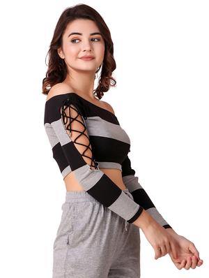criss cross detail striped crop top - 15903239 - Standard Image - 2