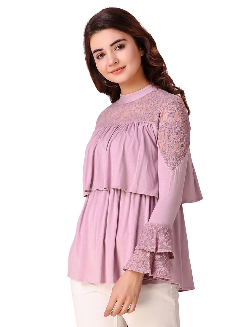 lace paneled ruffled layered top - 15903252 - Zoom Image - 2