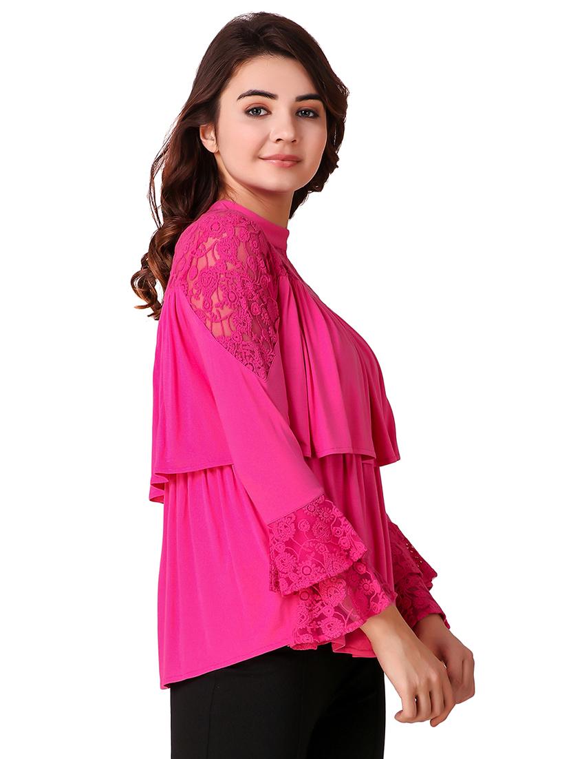 lace paneled ruffled layered top - 15903253 - Zoom Image - 2