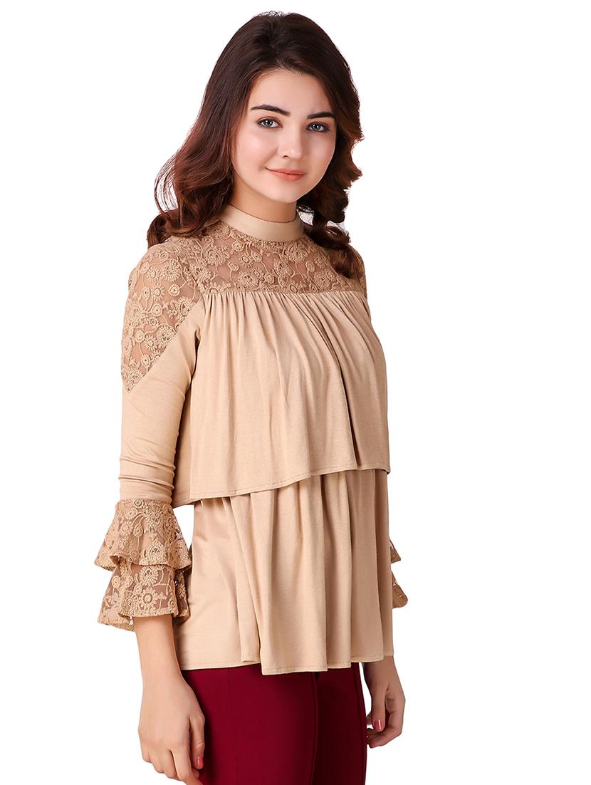 lace paneled ruffled layered top - 15903254 - Zoom Image - 2