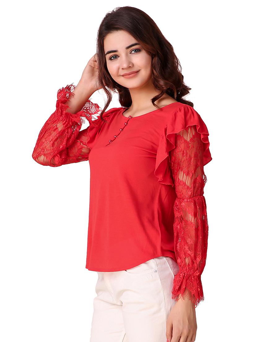 ruffle detail lace sleeved top - 15903255 - Zoom Image - 2