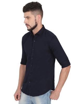 navy blue solid casual shirt - 15903342 - Standard Image - 2