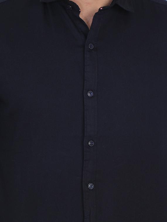 navy blue solid casual shirt - 15903342 - Zoom Image - 5