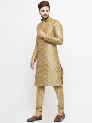 gold polyester kurta pyjama set - 15903900 - Standard Image - 2
