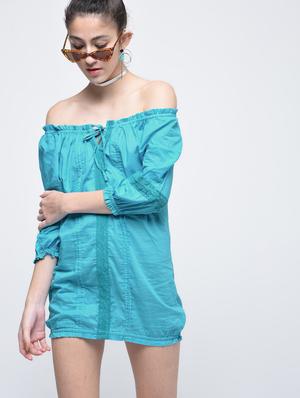 off shoulder lace detail smocked dress - 15905877 - Standard Image - 2