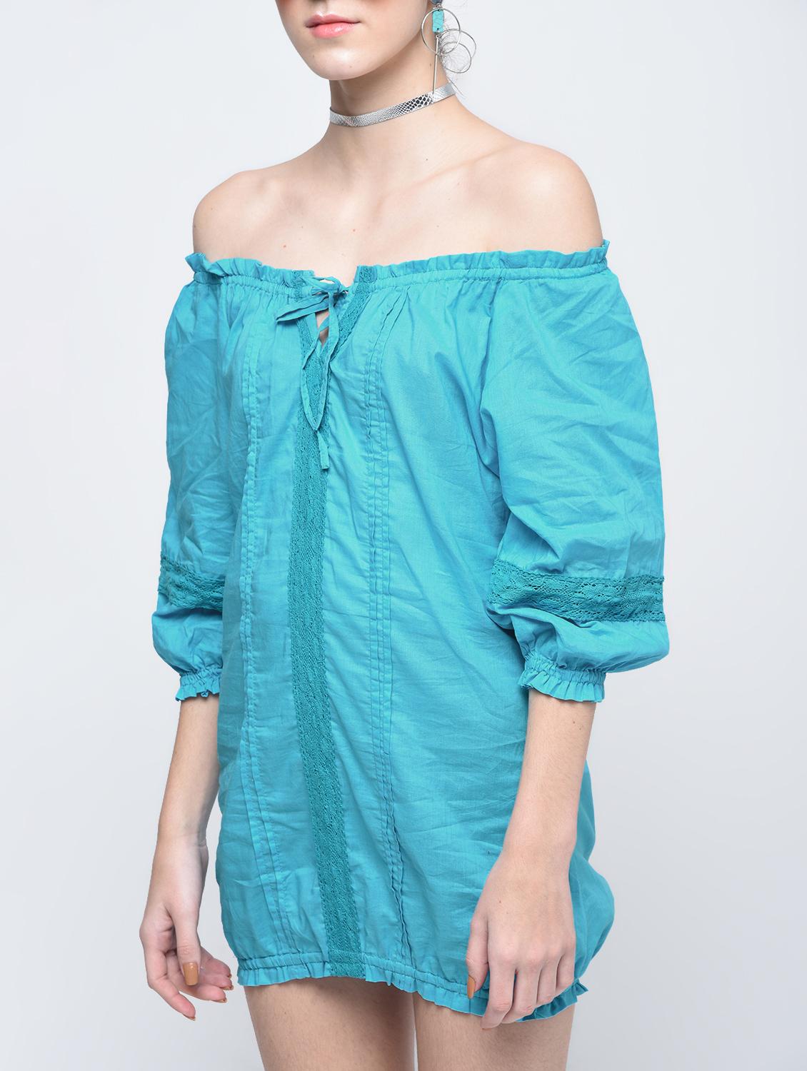 off shoulder lace detail smocked dress - 15905877 - Zoom Image - 5