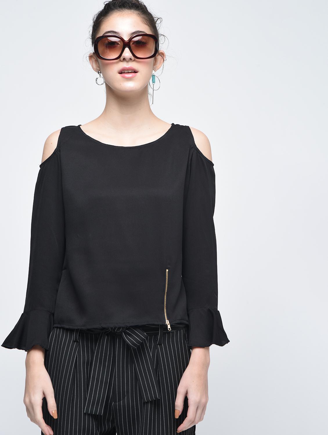 cold shoulder zipper detail top - 15905902 - Zoom Image - 2