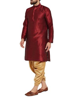 maroon dupion dhoti kurta set - 15906581 - Standard Image - 2