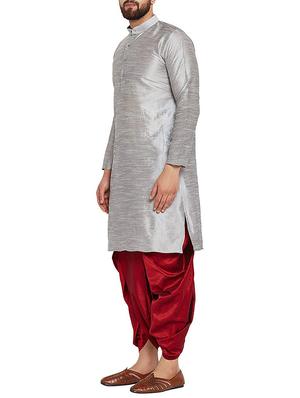 silver dupion dhoti kurta set - 15906585 - Standard Image - 2