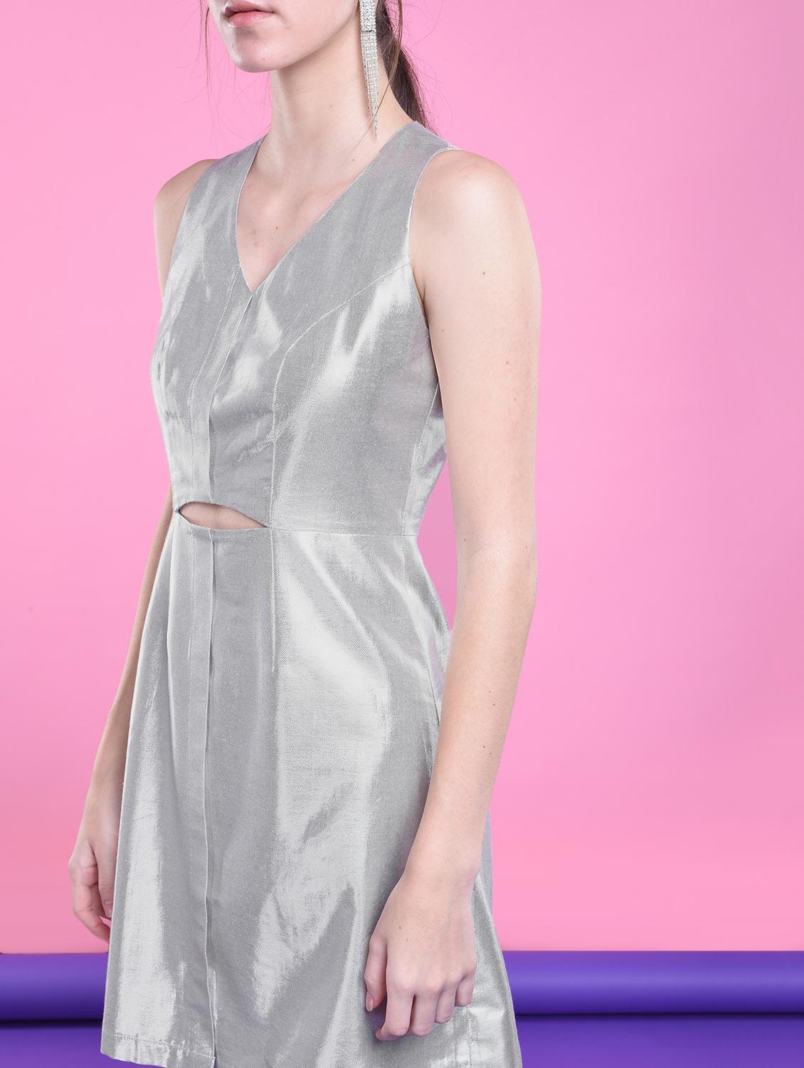 cut out detail metallic a-line dress - 15906627 - Zoom Image - 2