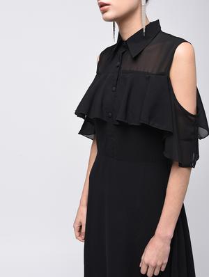 ruffled cold shoulder a-line dress - 15908189 - Standard Image - 5