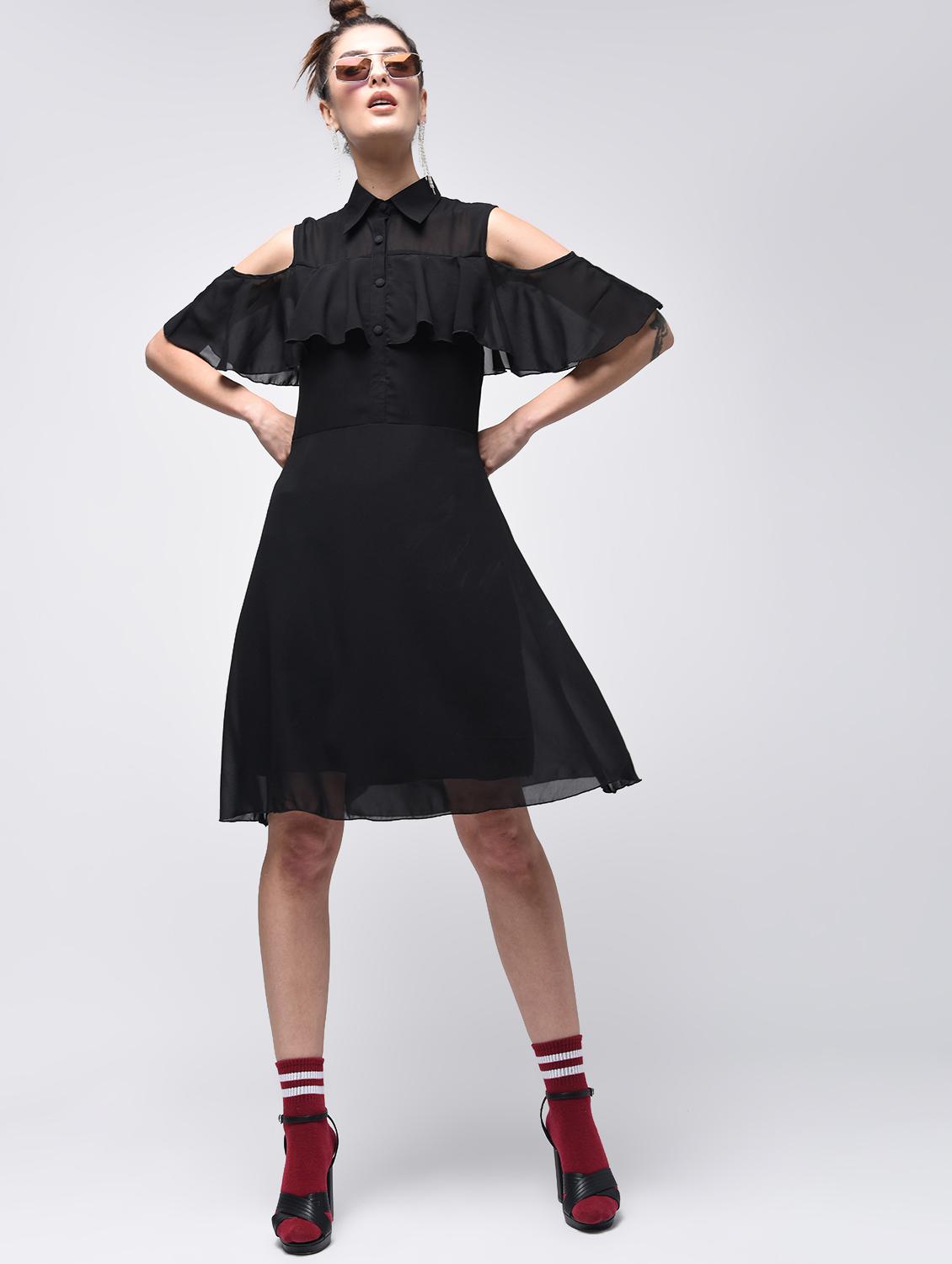 ruffled cold shoulder a-line dress - 15908189 - Zoom Image - 2