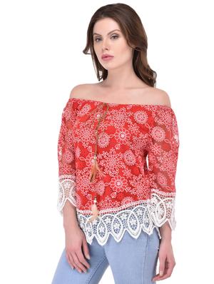 off shoulder lace detail top - 15908343 - Standard Image - 2