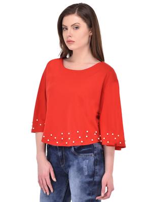 bell sleeved faux pearl top - 15908428 - Standard Image - 2