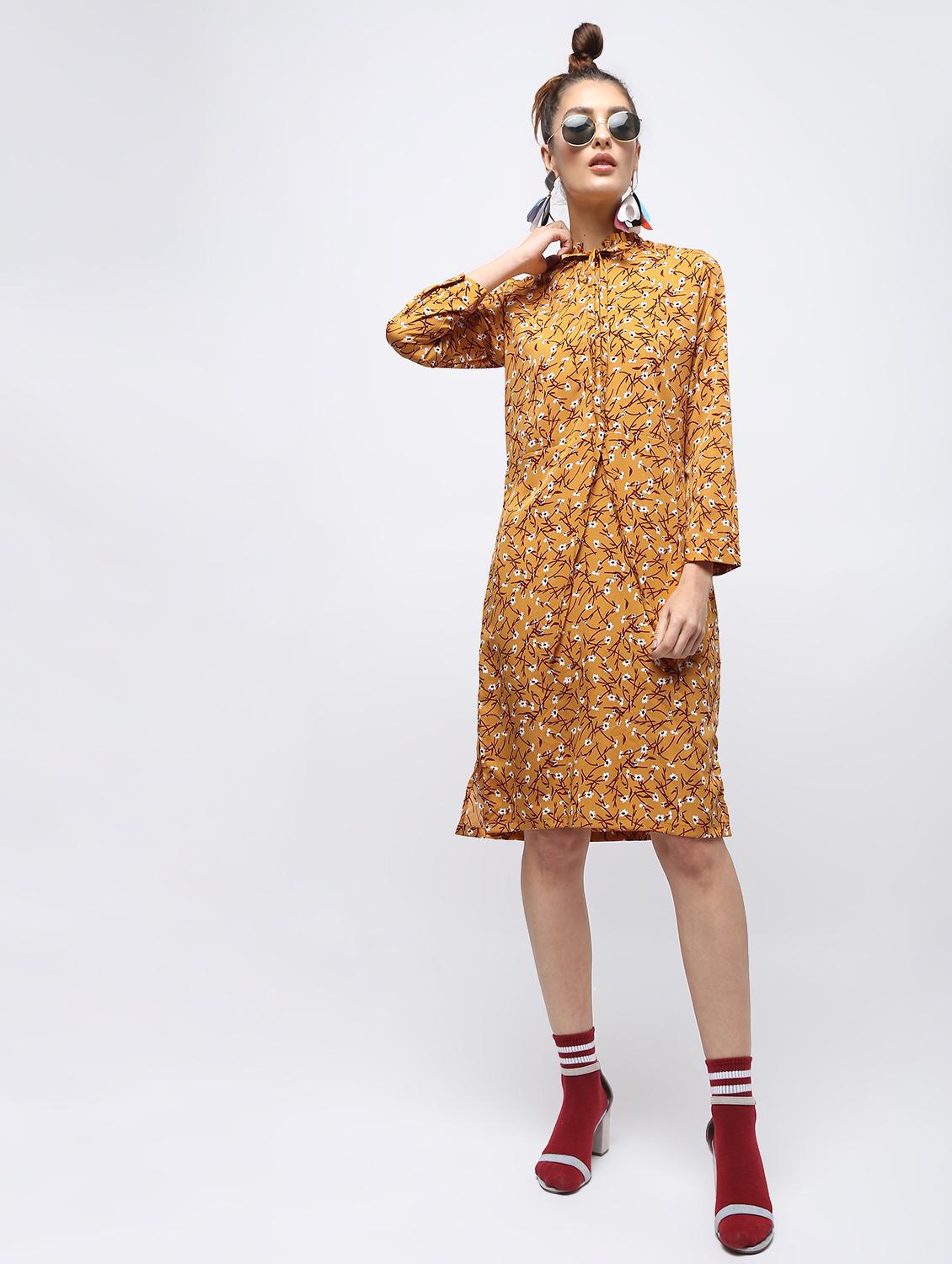 frill trim tie up neck shift dress - 15908455 - Zoom Image - 2