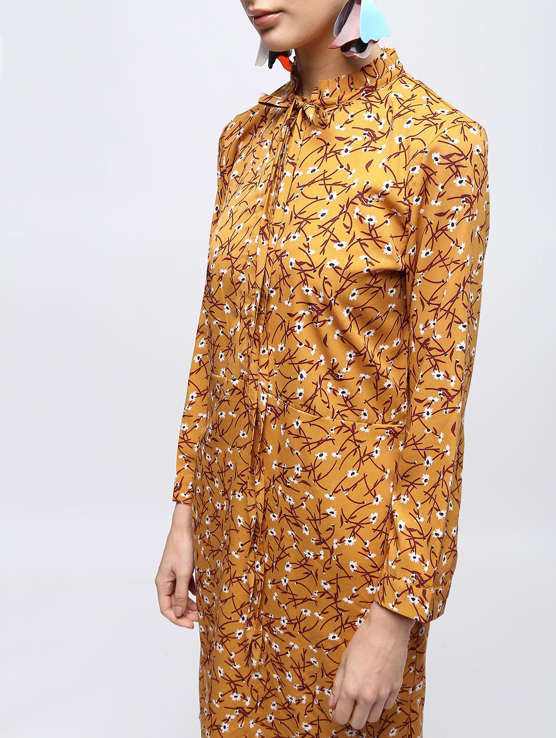 frill trim tie up neck shift dress - 15908455 - Zoom Image - 5