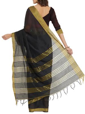 zari border black woven saree with blouse - 15911007 - Standard Image - 2