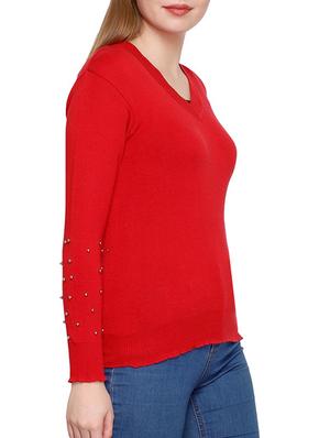 embellished sleeved ribbed edge pullover - 15911030 - Standard Image - 2