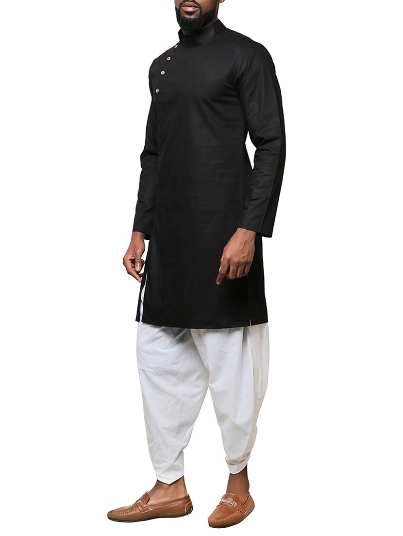 black cotton long kurta - 15911574 - Zoom Image - 2