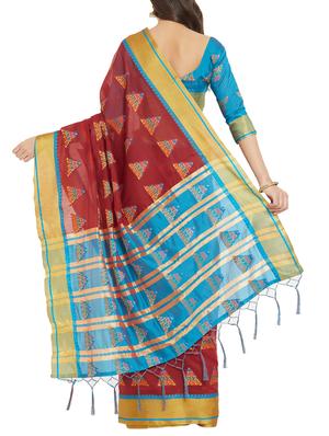 geometrical zari motif woven saree with blouse - 15911683 - Standard Image - 2