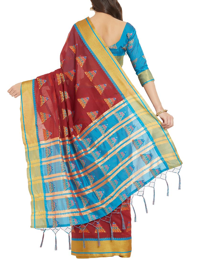geometrical zari motif woven saree with blouse - 15911683 - Zoom Image - 2