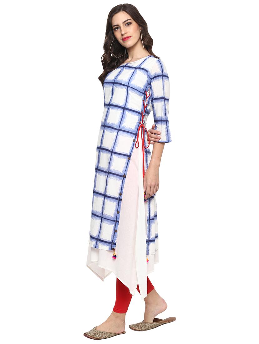 Layered checkered kurta - 15911711 - Zoom Image - 2