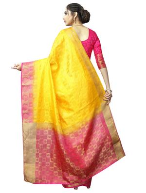 checkered zari motif yellow kanjivaram saree with blouse - 15912233 - Standard Image - 2
