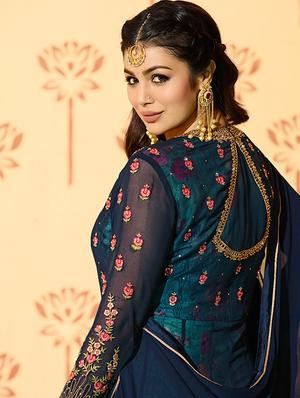blue semi-stitched anarkali suit - 15912299 - Standard Image - 2