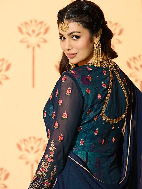 blue semi-stitched anarkali suit - 15912299 - Zoom Image - 2